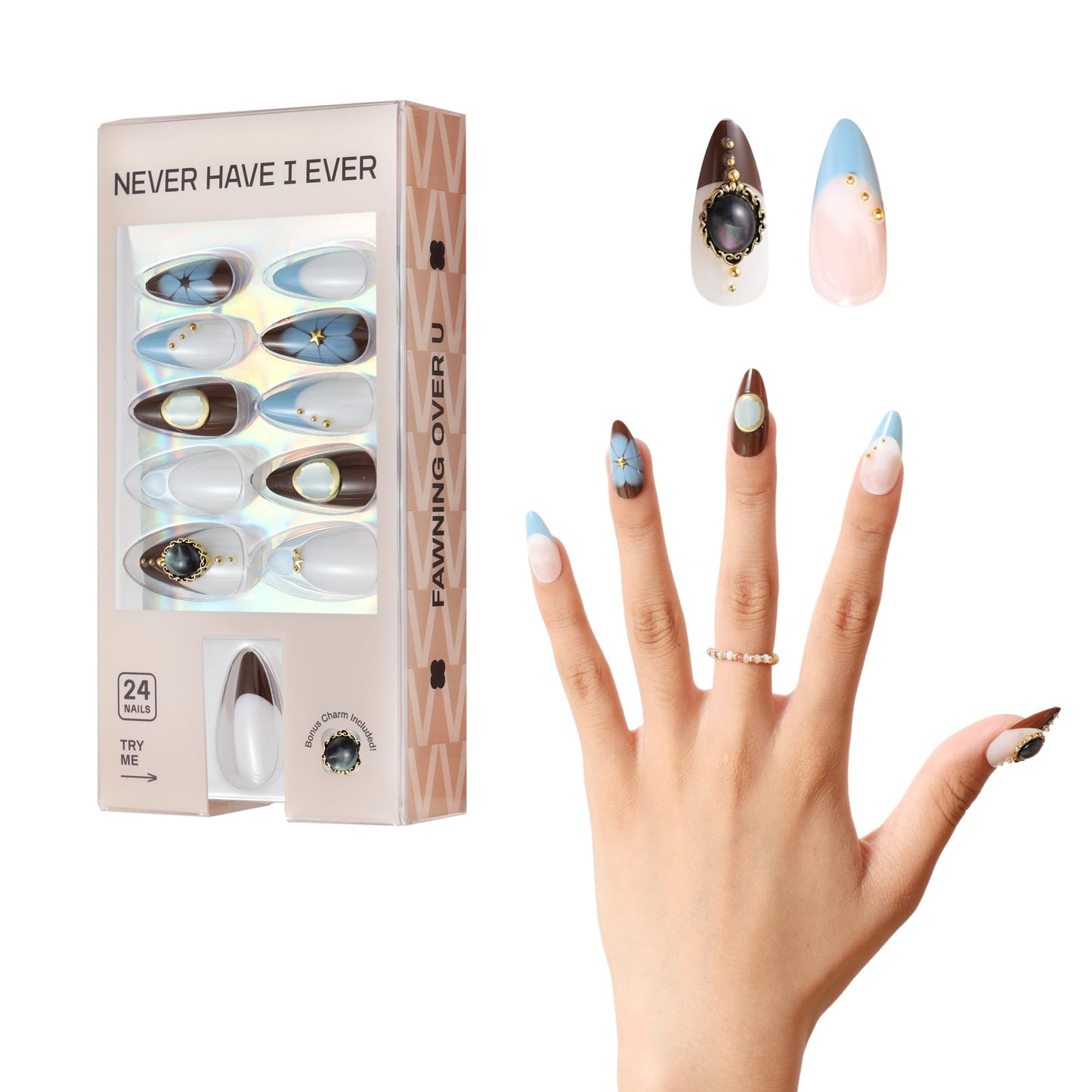 Never Have I Ever FAWNING OVER YOU Short Almond Press On Nails 24 Piece Soft Gel False Nails for Everyday Wear Reusable Comfortable Fit for Women As Seen on Shark Tank