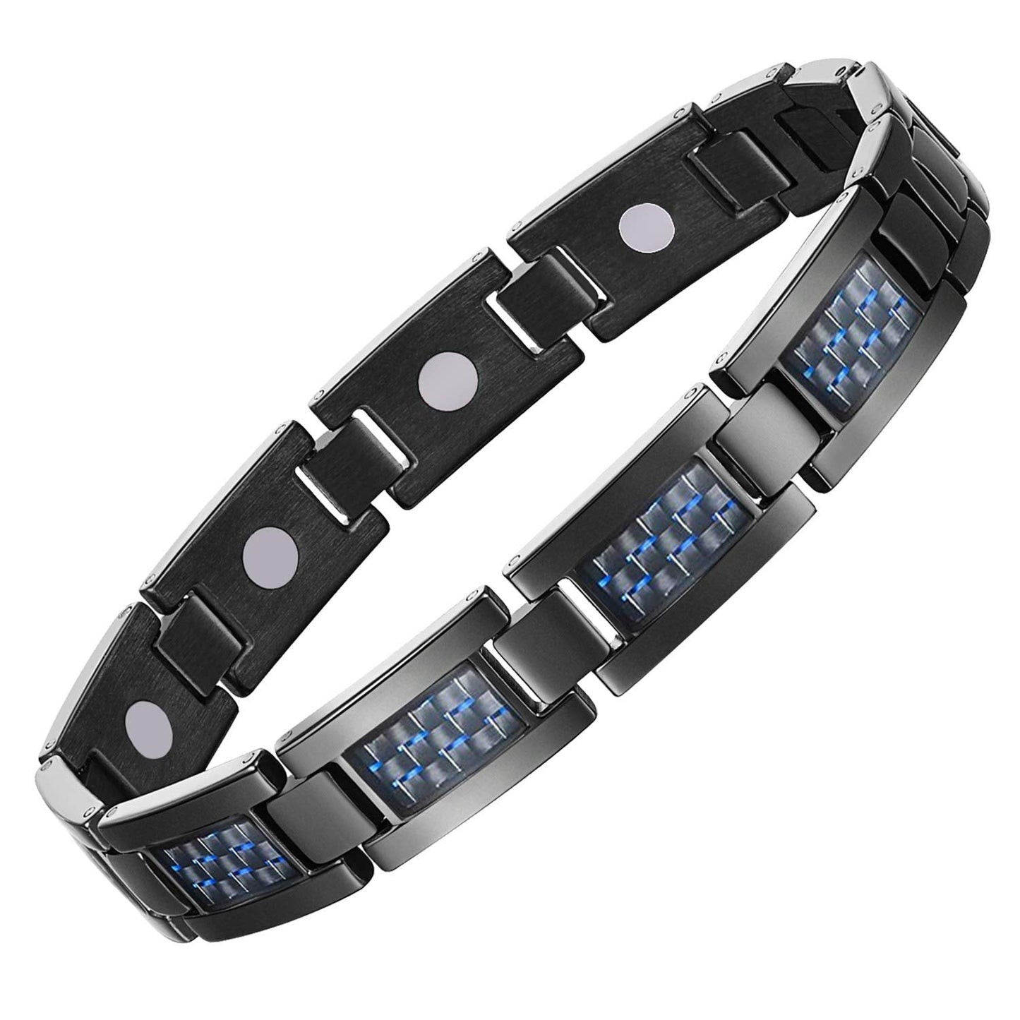 Feraco Magnetic Bracelets for Men, Stainless Steel Magnets Bracelets with Unique Blue Carbon Fiber & 3500 Gauss Powerful Magnets, Adjustable with Sizing Tool