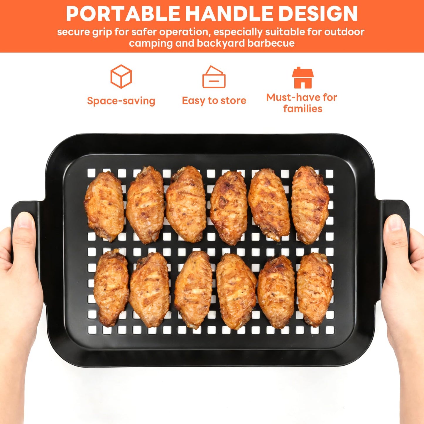 Ayiusedeza 2PCS Grill pan, BBQ Grill Topper for Outdoor Grill with Hole, Non-stick enamel coating, suitable for picnicking, camping, yard (2 pieces)