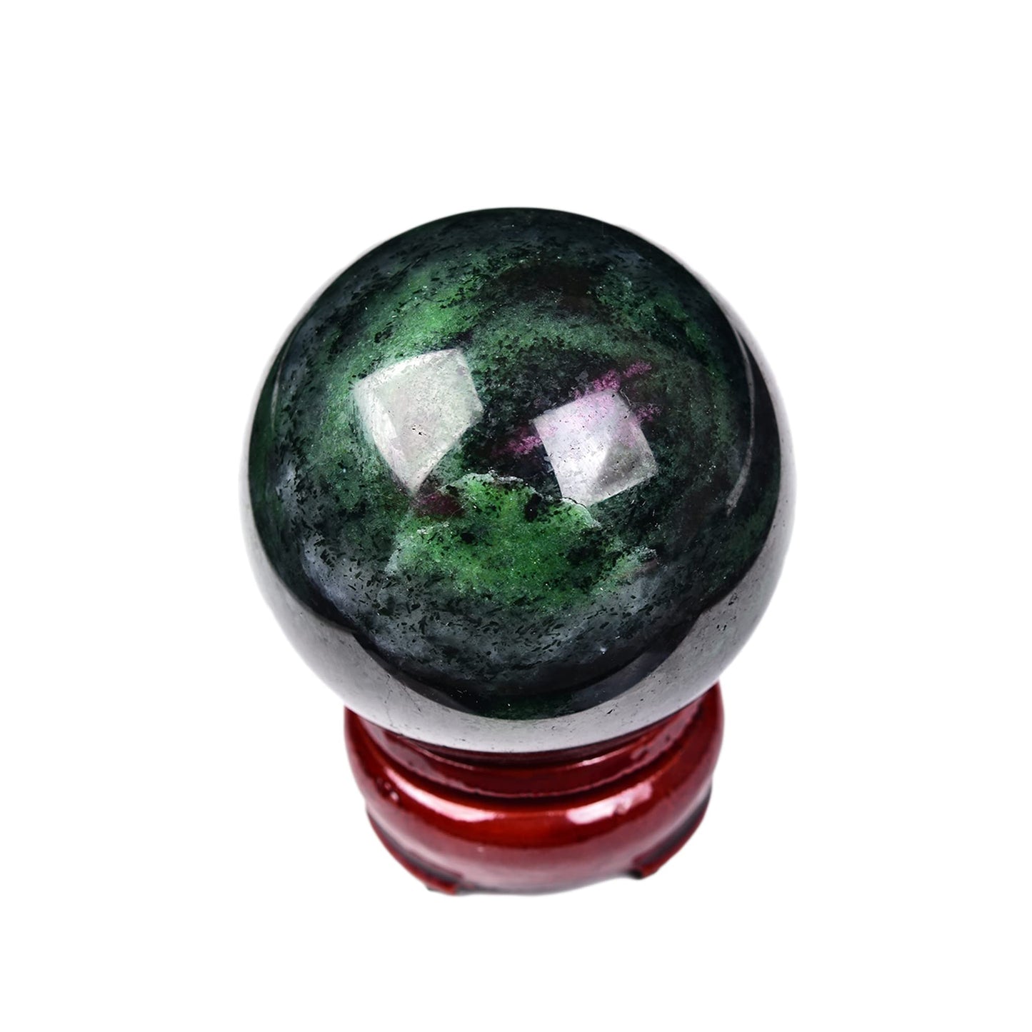 JIC Gem Small Red&Green Treasure Crystal Sphere Ball Natural Ruby Zoisite Healing Crystal Ball with Decoative Stand for Fengshui Meditation Decoation (50-60mm)