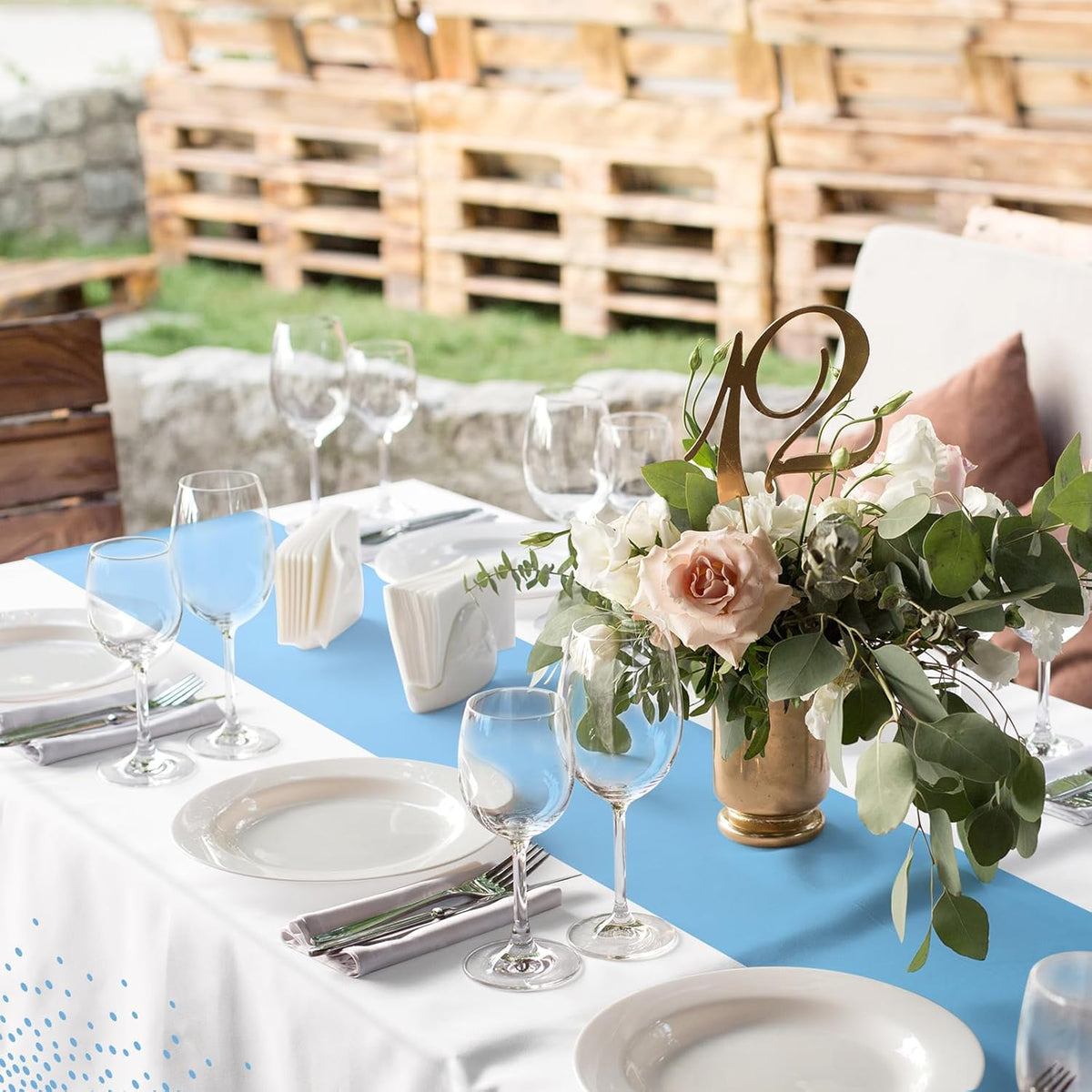MASHAN 3Pcs White and Light Blue Tablecloth Party Decorations,Plastic White Table Cloth Printed Baby Blue Table Runner Disposable Rectangle Cover for Birthday Baby Shower Wedding Party,54 x108 Inch