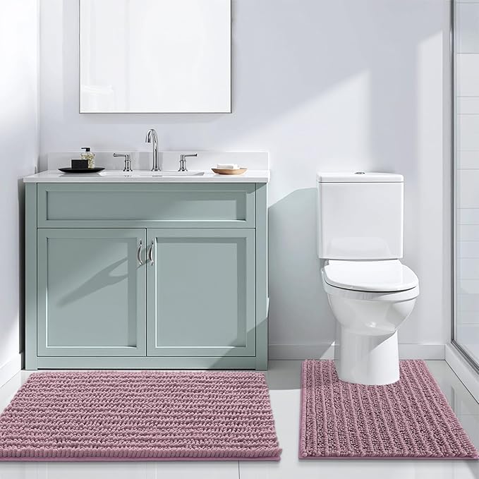 Arotive Luxury Chenille Bathroom Rug Mat, Extra Soft Thick Absorbent Shaggy Bath Rugs, Non-Slip Machine Wash Dry, Plush Bath Mats for Bathroom, Shower and Tub, 30x20, Deep Plum