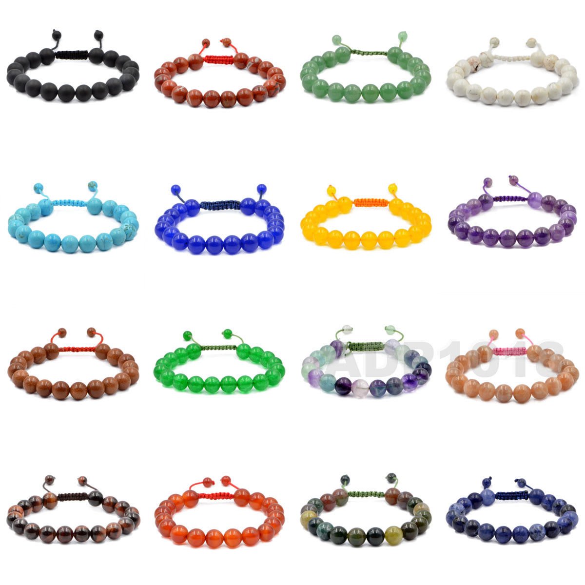 AD Beads Natural 8mm Gemstone Bracelets Healing Power Crystal Macrame Adjustable 7-9 Inch (Blue Jade)