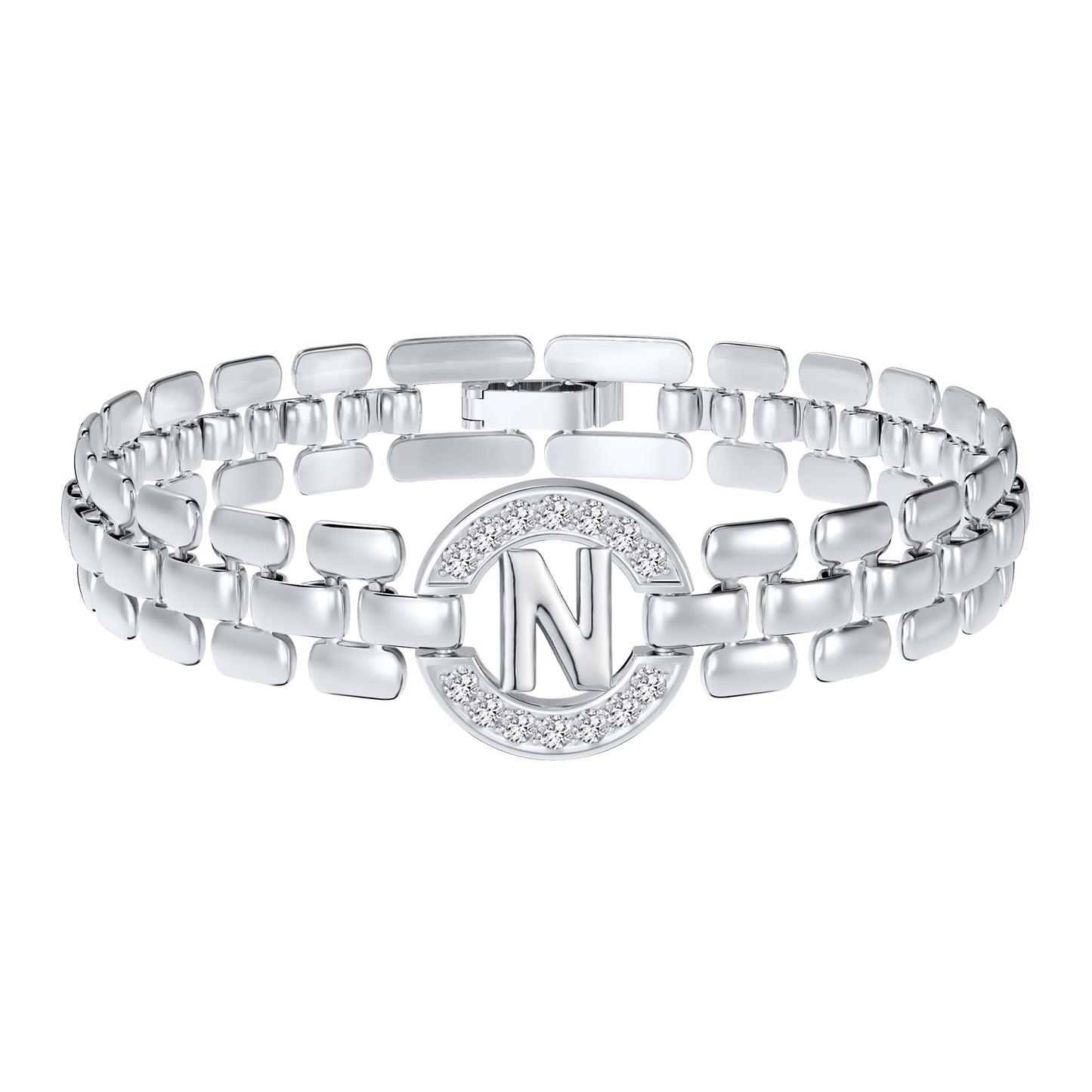 WEDDINEN Initial Bracelet, Silver & Gold Letter Bangle for Women, Alphabet Charm Chain