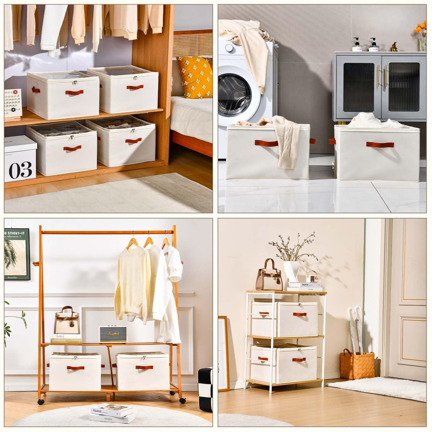 INSTY Shoe Organizer for Closet, 2 Pack Foldable Shoe Storage Containers, Fits up to 16-32 Pairs, Adjustable Dividers for Shoe Organizer, Fabric Shoe Storage Bins with Clear Cover, Beige