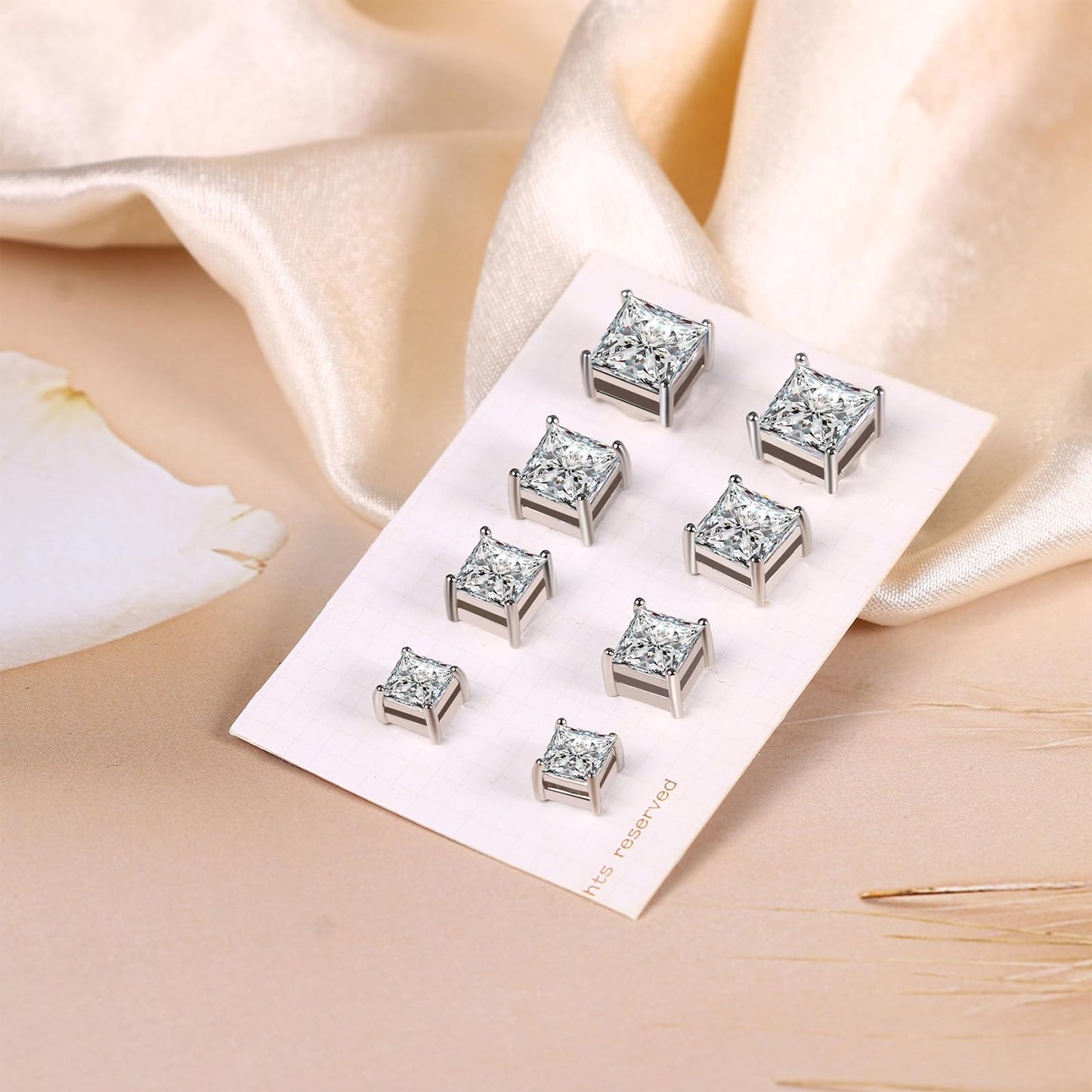 Magnetic Non-piercing Clip On Earrings: Stainless Steel 5-8mm Square CZ Inlay Round Fake Cheater Studs for Men Women, 4 Pairs Silver