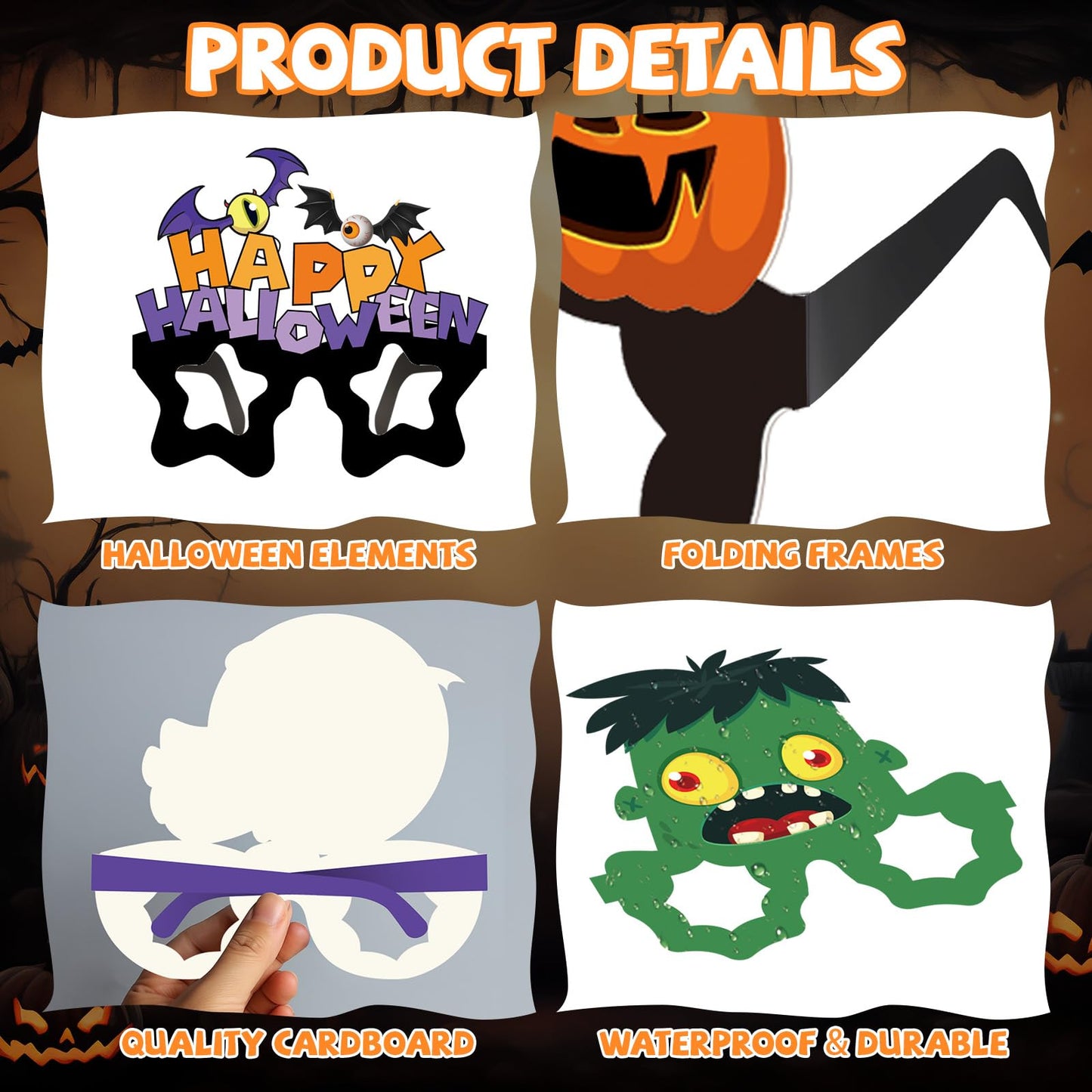 Liliful 48 Pcs Halloween Funny Glasses, Paper Novelty Party Ghost Eyeglasses Bat Pumpkin Spider Sunglasses for Halloween(Classic)