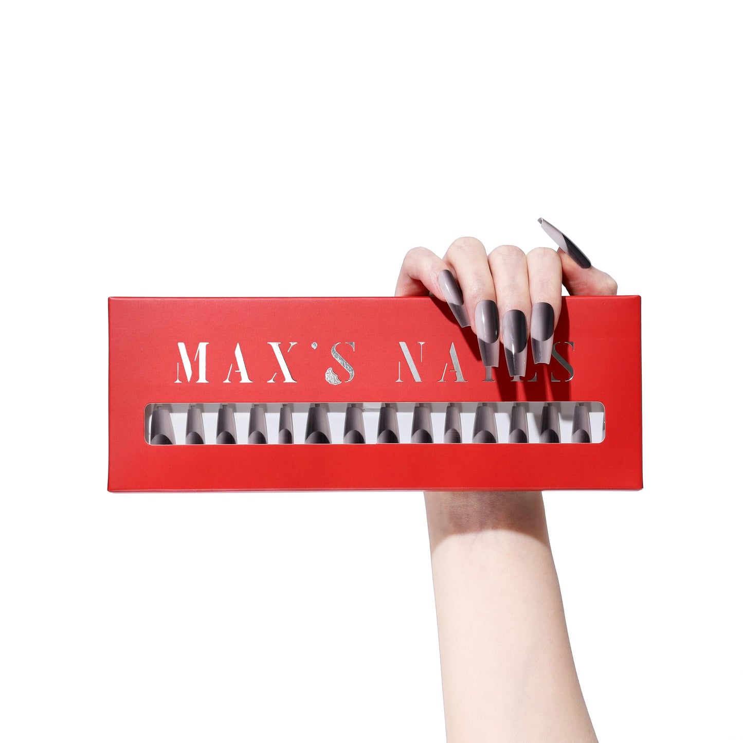 Max’s Press-On Nails 2Tone Collection | 30-Piece Nail Kit including both Glue & Adhesive (Glossy Black)