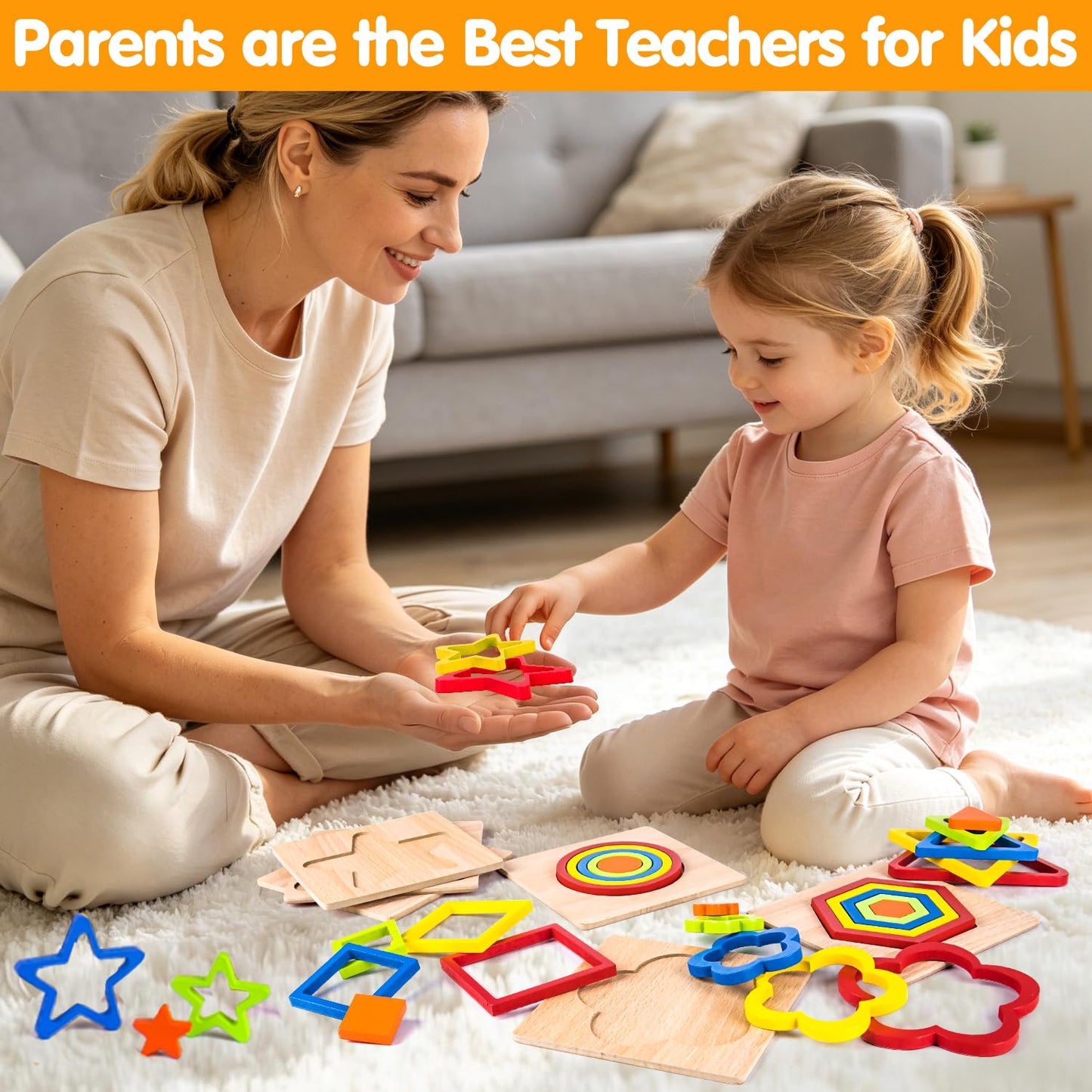 Toddler Puzzles Montessori Toy Wooden Shape Sorting Puzzle Sensory Toy Toddler Activities Preschool Learning Educational Autistic Developmental 1 2 3 Year Old Girl Boy 1-3 Dementia Game Easter Gift