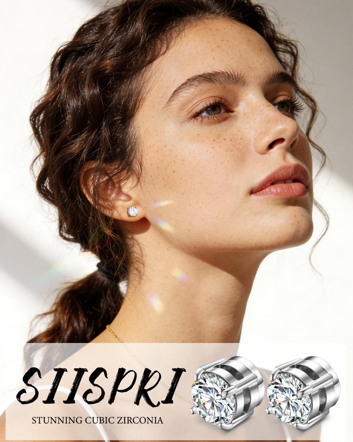 SIISPRI 4-7MM Magnetic Stud Earrings for Women Men Clip on Stud Earring Hypoallergenic Fake Earring Unisex Non Piercing Shiny Round CZ Halo Studs Diamond Earrings (Sliver)