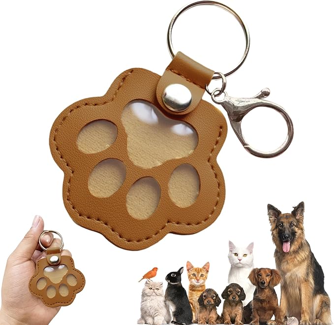 Overket Custom Dog Hair Keychain, Leather Pet Hair Collector Keychains, Pet Fur Keepsake Gift for Dog Lovers, Cute Paw Charm for Collecting Cat and Dogs Fur (Custom)