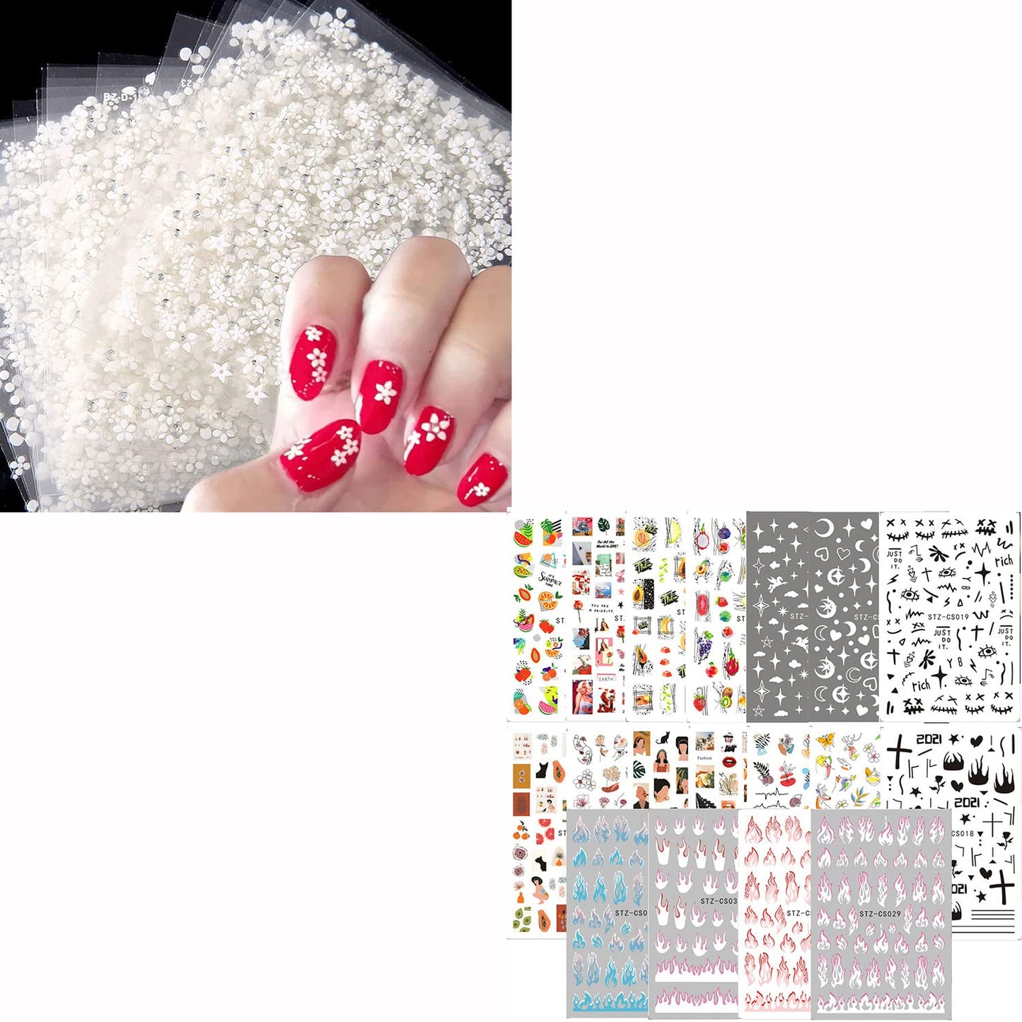 30 Sheets White Nail Stickers and 188 Sheets Colorful Nail Stickers