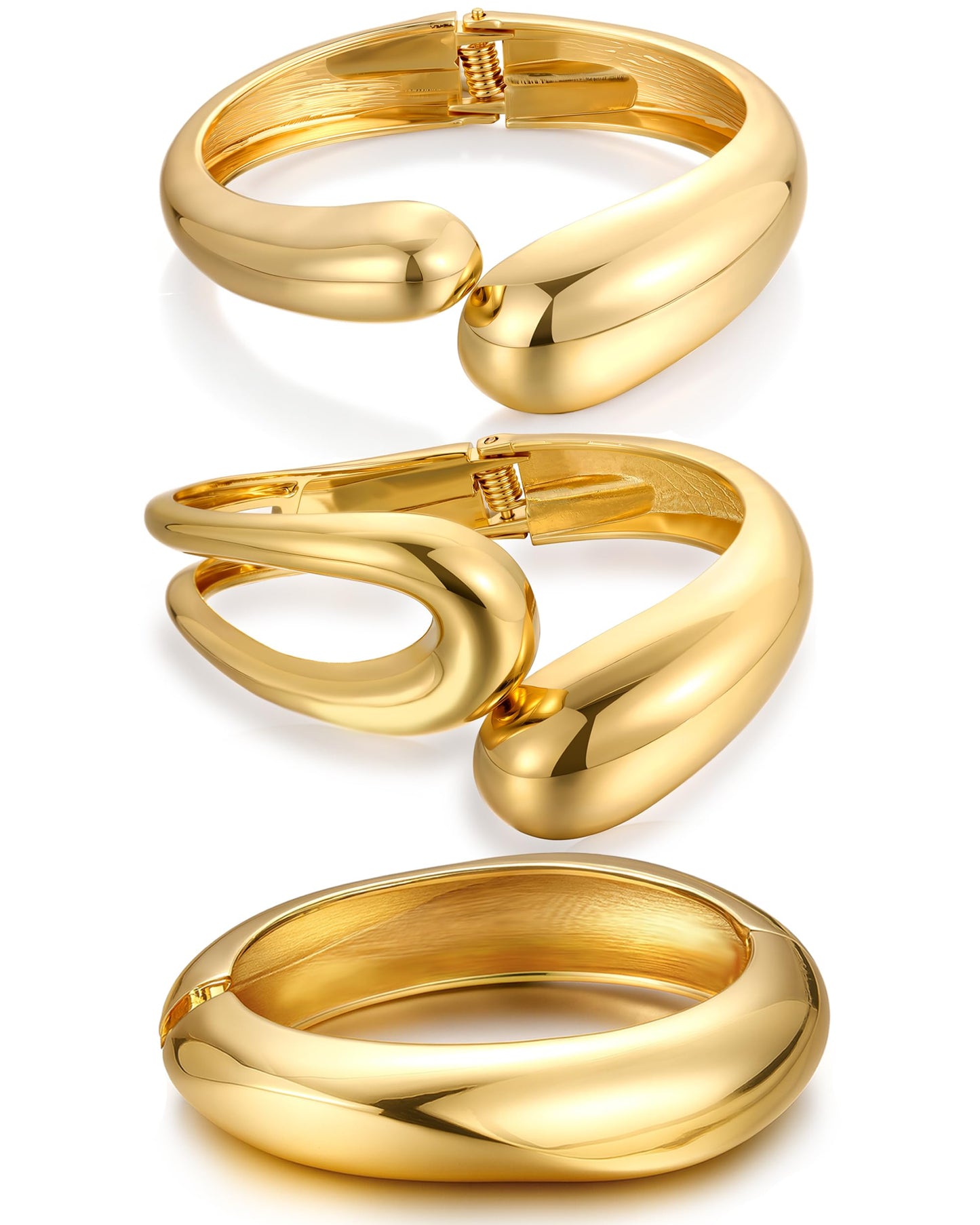 Chunky Gold Bangle Bracelets for Women, Dainty 14k Gold Plated Big Stackable Bangles Set, Trendy Statement Cuff Bracelet Stack Fashion Jewelry Gifts (A9-gold)
