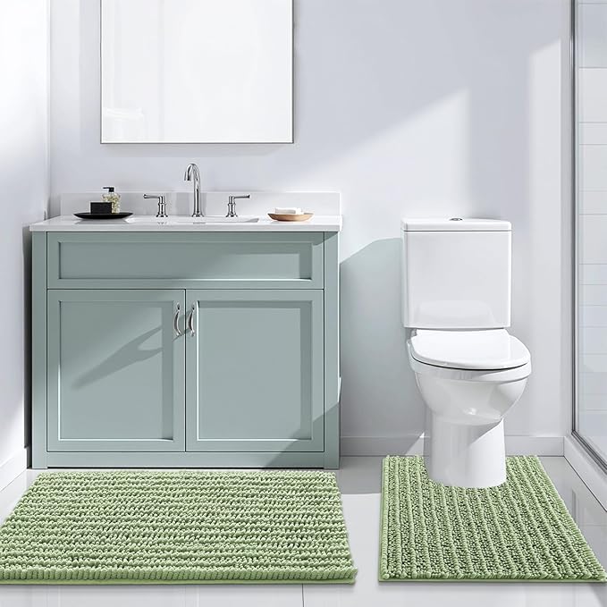 Arotive Luxury Chenille Bathroom Rug Mat, Extra Soft Thick Absorbent Shaggy Bath Rugs, Non-Slip Machine Wash Dry, Plush Bath Mats for Bathroom, Shower and Tub, 44x24, Sage Green
