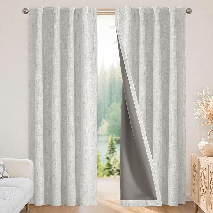 Joydeco Blackout Curtains for Bedroom - 100% Light Blocking 2 Panels Set White Drapes 42" W x 108" L, Thermal Insulated Room Darkening Curtains, Linen Textured for Living Room, Rod Pocket & Back Tabs