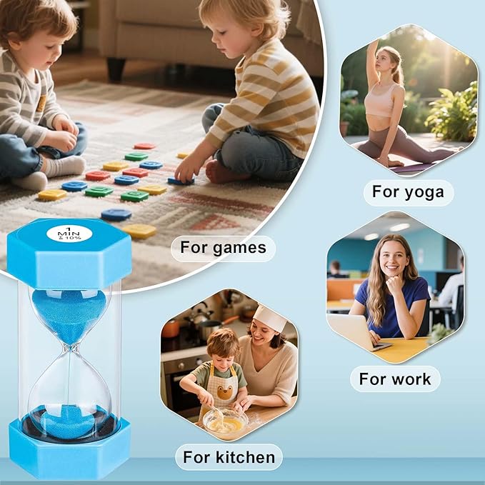 Hourglass Sand Timer 5 Minute, Plastic Unbreakable Hexagon Hourglass Sand Clock 5 Min, Reloj De Arena 5 Minutos, Colorful Hour Glass Sandglass for Classroom Games Kitchen (Blue)