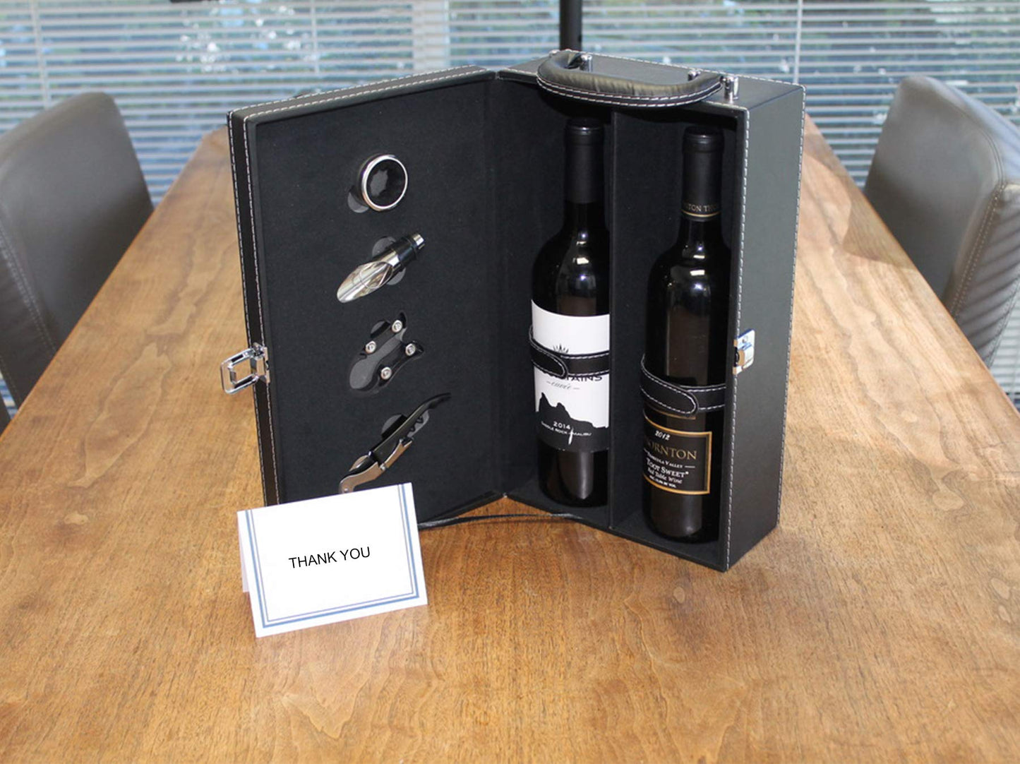 Digilant Lifestyle Top Handle Travel Two-Bottle Wine Carrier Case with 4 Piece Wine Accessory Set (Red)
