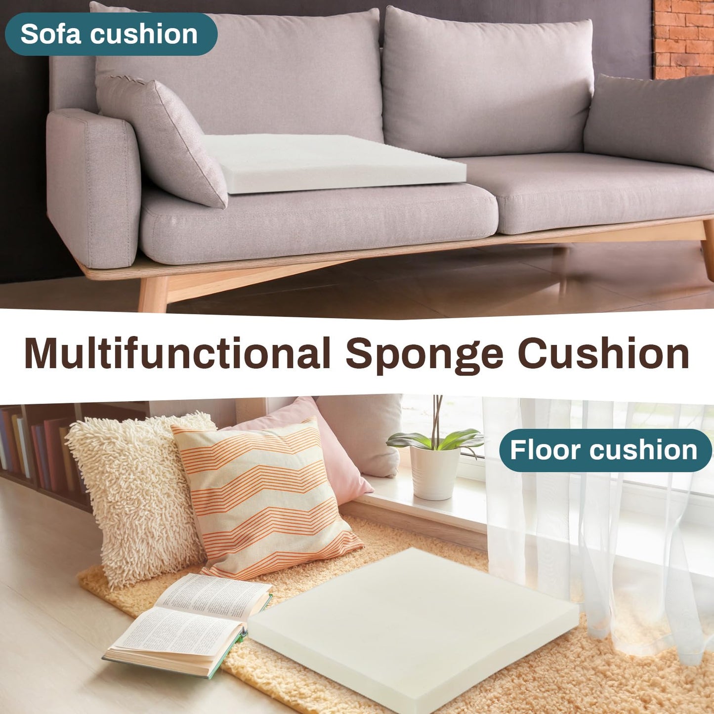 Frienda 2 Pack 2" x 16" x 16" Upholstery High Density Foam Cushion Replacement Square Cut to Size Foam Couch for Chair Couches Padding Shipping Packing DIY Cosplay Projects(White)