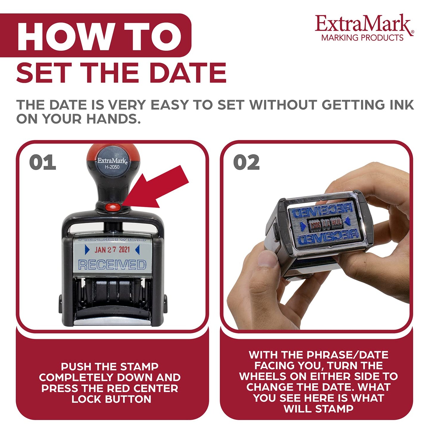Heavy Duty Style Office Date Stamp with Received - Self Inking Dater - Style C - Blue & Red Ink Color