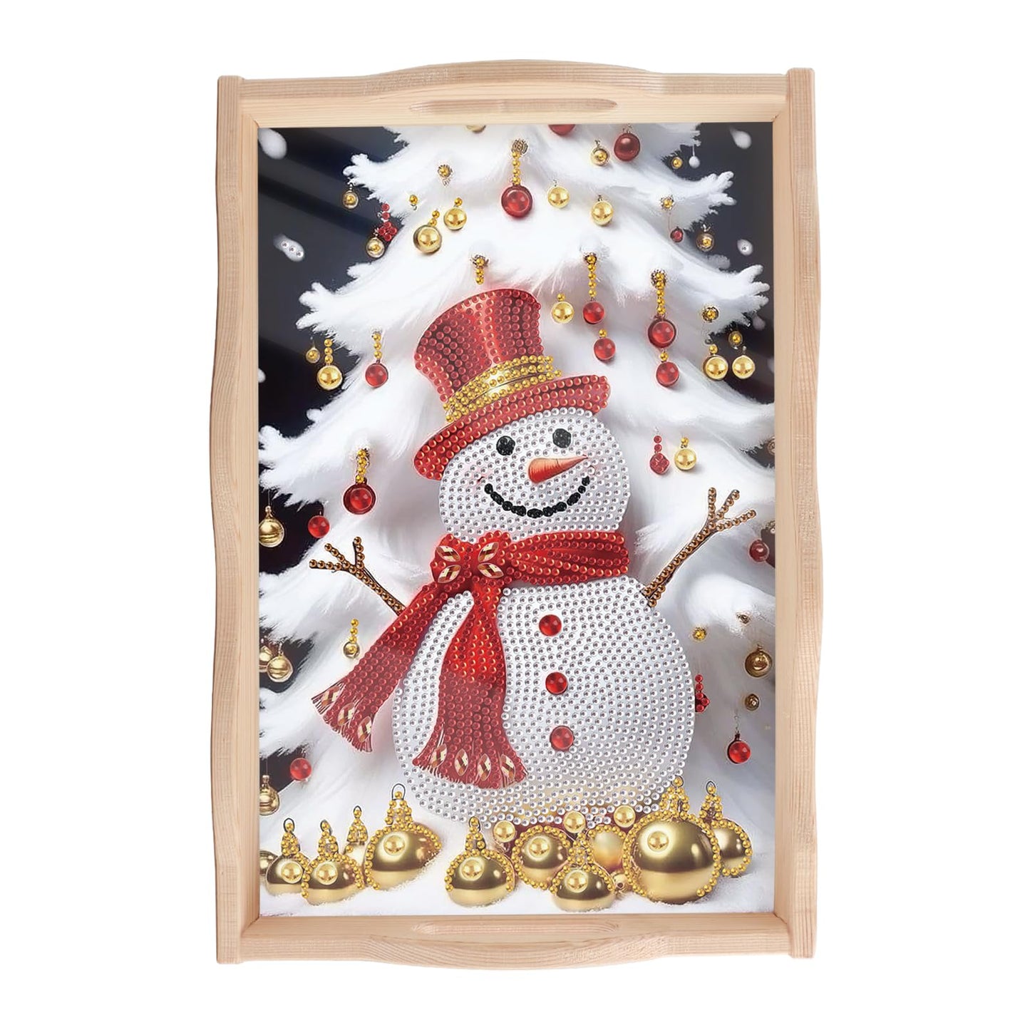JISHSHAY Christmas Diamond Painting Serving Tray Snowman Diamond Art Wooden Tray Christmas Tree Gem Art Serving Platter Gem Painting Xmas Mosaic Kits for Adults Table Decor Xmas 7.87×11.81in