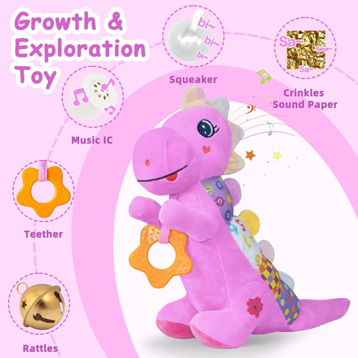 Holaxander Baby Boy Gift Set for 0-12+ Months (1 * Baby Dino Musical Toy & 1 * Musical Plush Rabbit Toy)