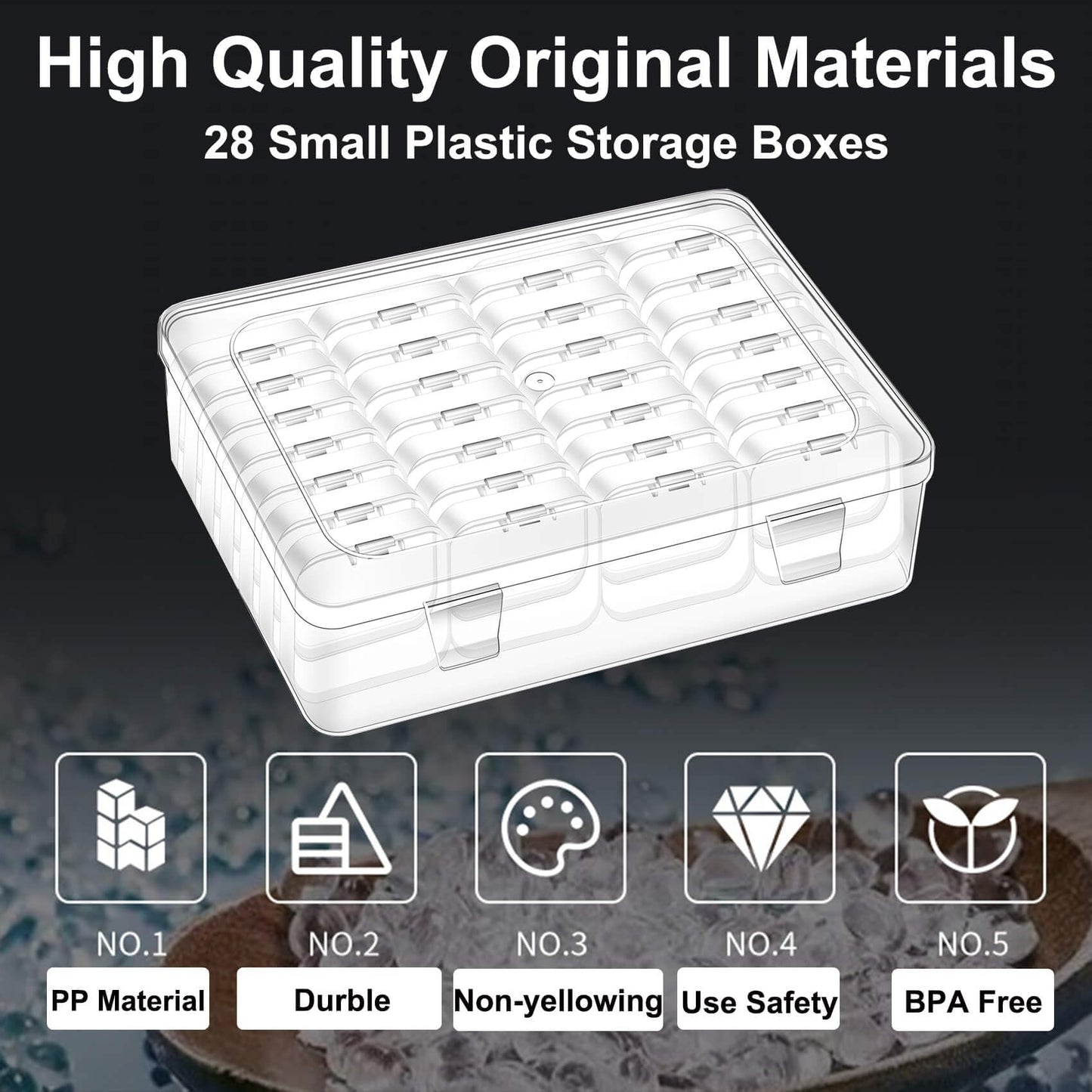 ZOQINI Bead Organizer Box, 28Pcs Small Clear Plastic Storage Containers, 1 Large Craft Organizer Box, 1 Sheet Label, Mini Parts Storage Solution for Beading Jewelry Making Diamond Arts Screws Seeds