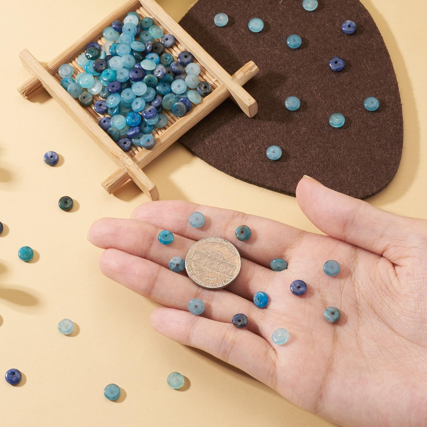 Beadthoven 180Pcs 6mm Natural Gemstone Rondelle Beads Healing Crystals Flat Disc Abacus Smooth Stone Loose Spacers Blue Apatite Sodalite Jade Beads for DIY Bracelet Necklace Jewelry Making