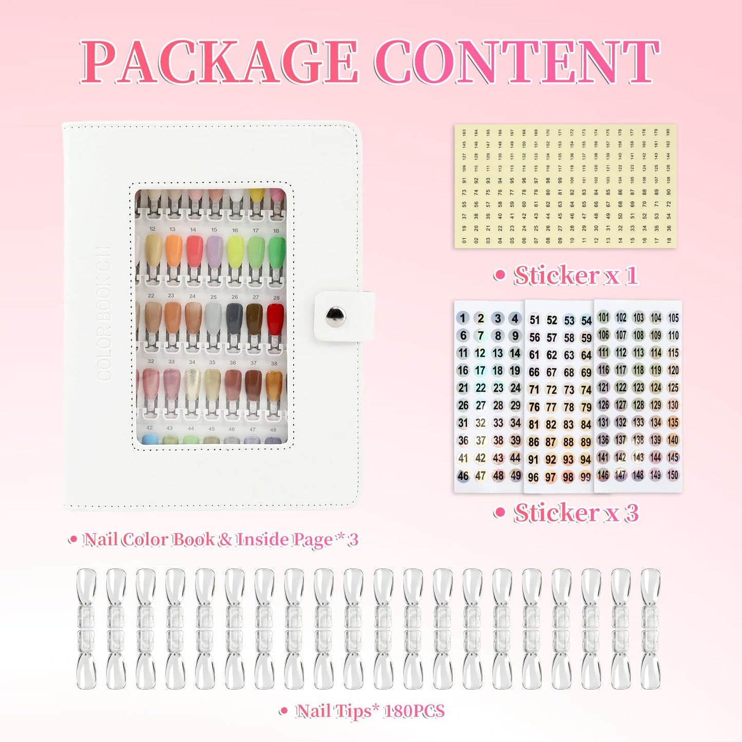ASTONFOG Nail Color Swatch Book Professional Nail Display Book for Gel Polish Nail Art Design Nail Swatches Chart Book with 150 Clear Replacement Nail Tips Salon Home Use