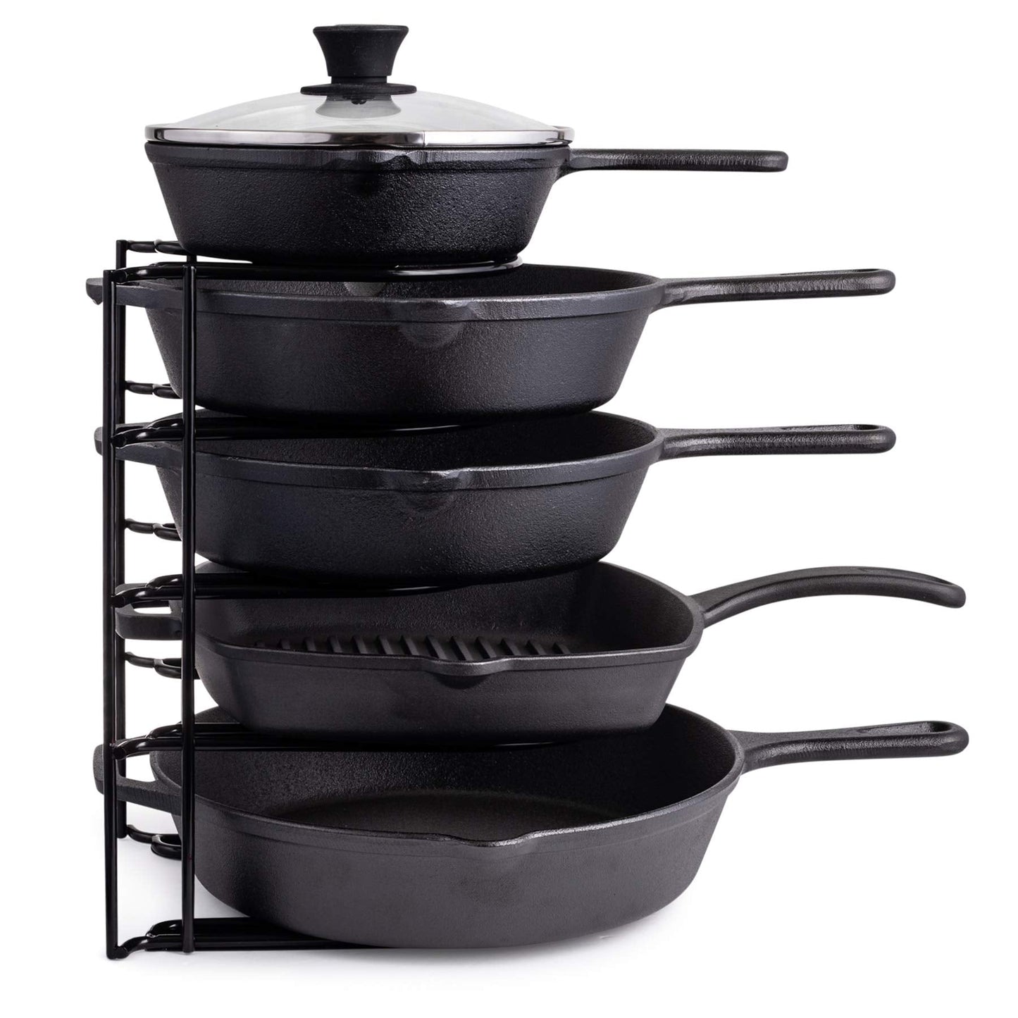Cuisinel Heavy Duty Pots and Pans Organizer Rack - 12.2"-Inch Tall - 5 Tier Rack - Holds 50 LB - Cast Iron Skillets, Griddles, Shallow Cookware - Space Saving Kitchen Storage - No Assembly Required