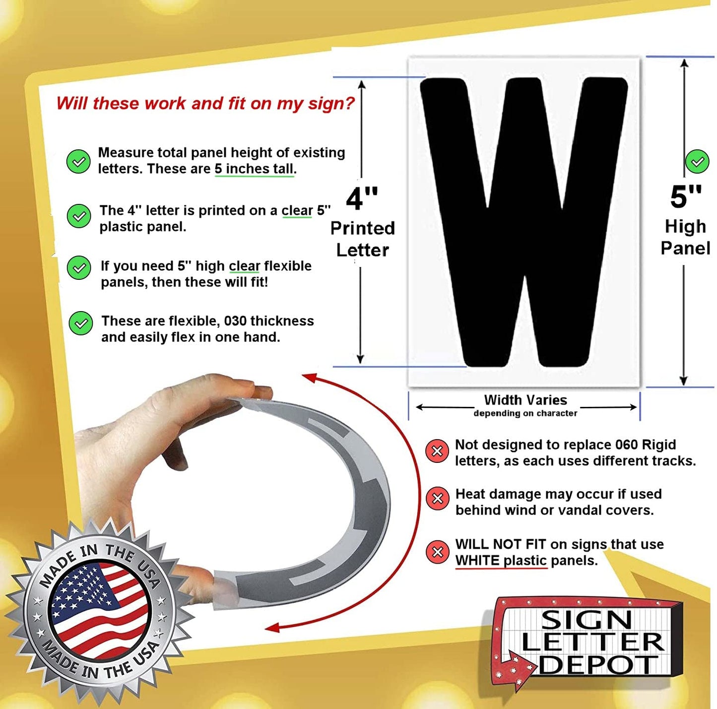 4" Flex Changeable Sign Letters on 5" Clear Panels – Black Letters & Red Numbers – Fits A-Frame, Sidewalk & Portable Signs – Made in USA