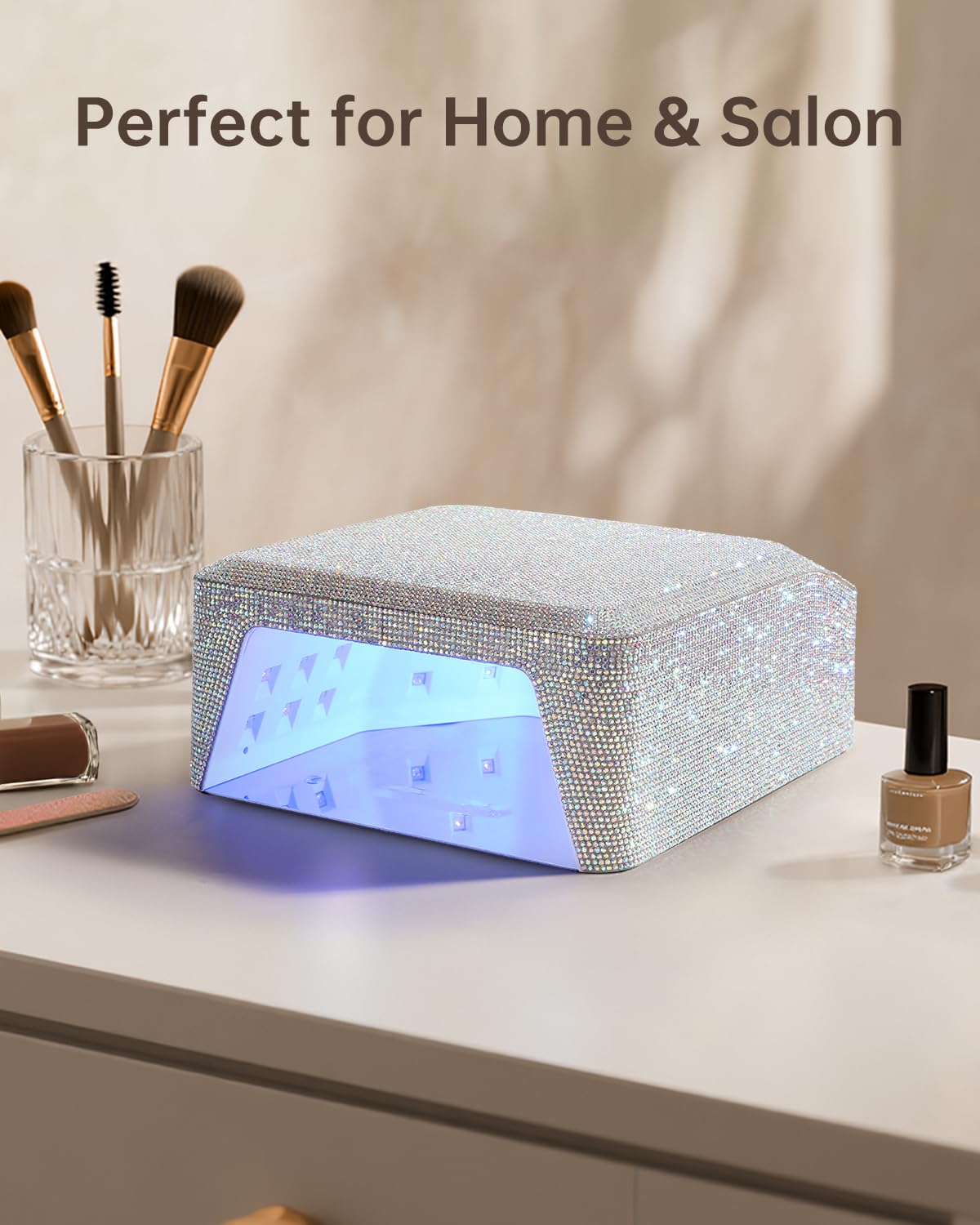 CHRISTINE SHELLY UV Nail Lamp, Rechargeable LED Nail Lamp Sparkly Gel Polish Light 4 Timer Setting Professional Quick Dry Curing Lamp with Display Auto Sensor for Salon & Home, AB Diamond