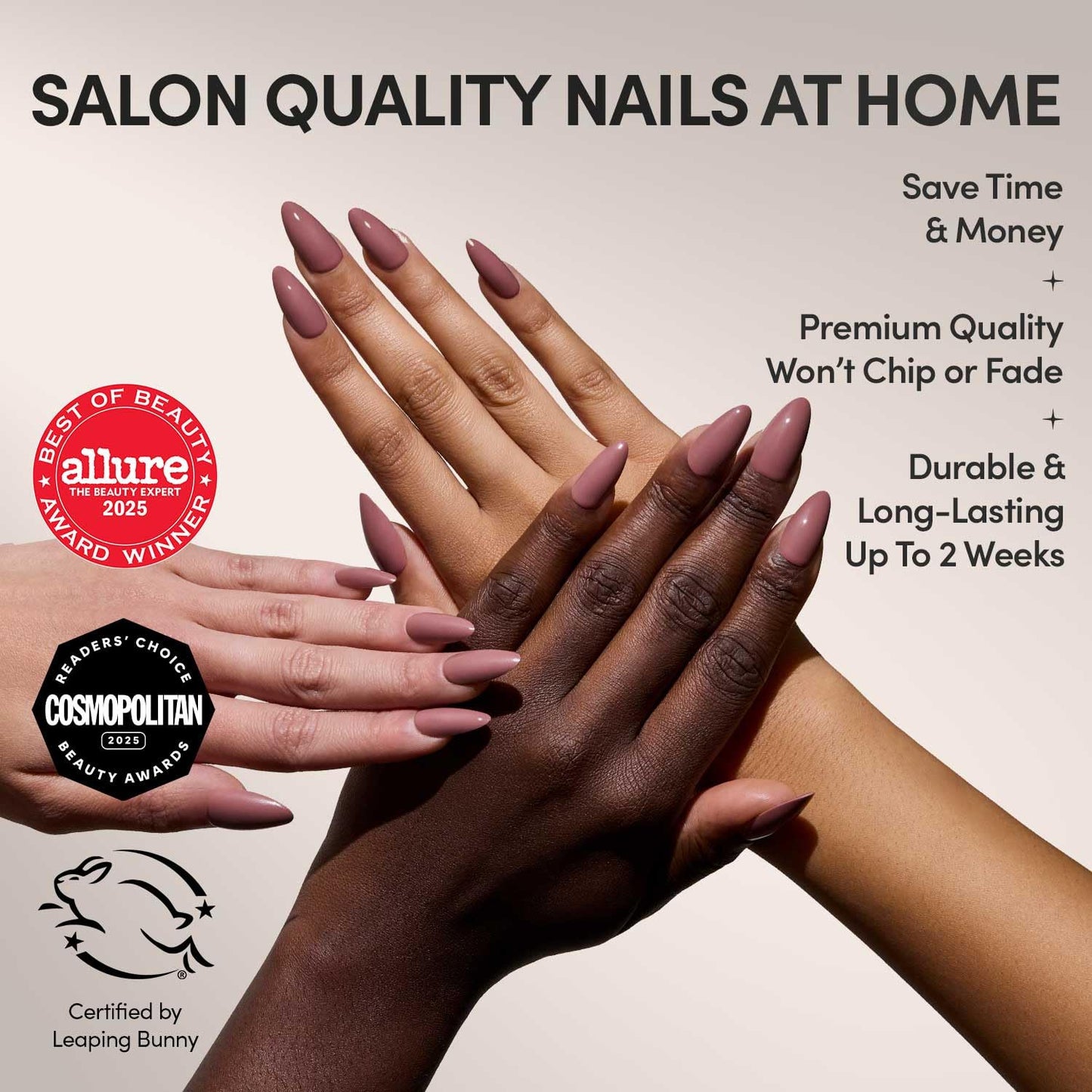 Glamnetic Press-On Nails Bundle - Mauve Wife & Fall Mauve | 2 Muted Purple Fake Nails in Medium Almond & Short Oval | Durable, Salon-Quality Nail Kits