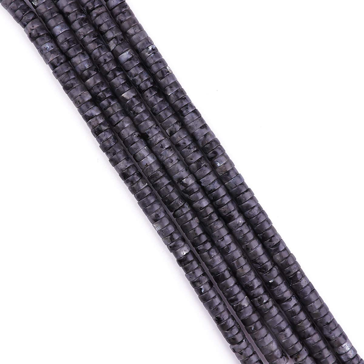 BEADIA Natural Black Spectrolite Spacer Beads Caps Loose Semi Gemstone for Beading Jewelry Making 6mmx3mm 38cm