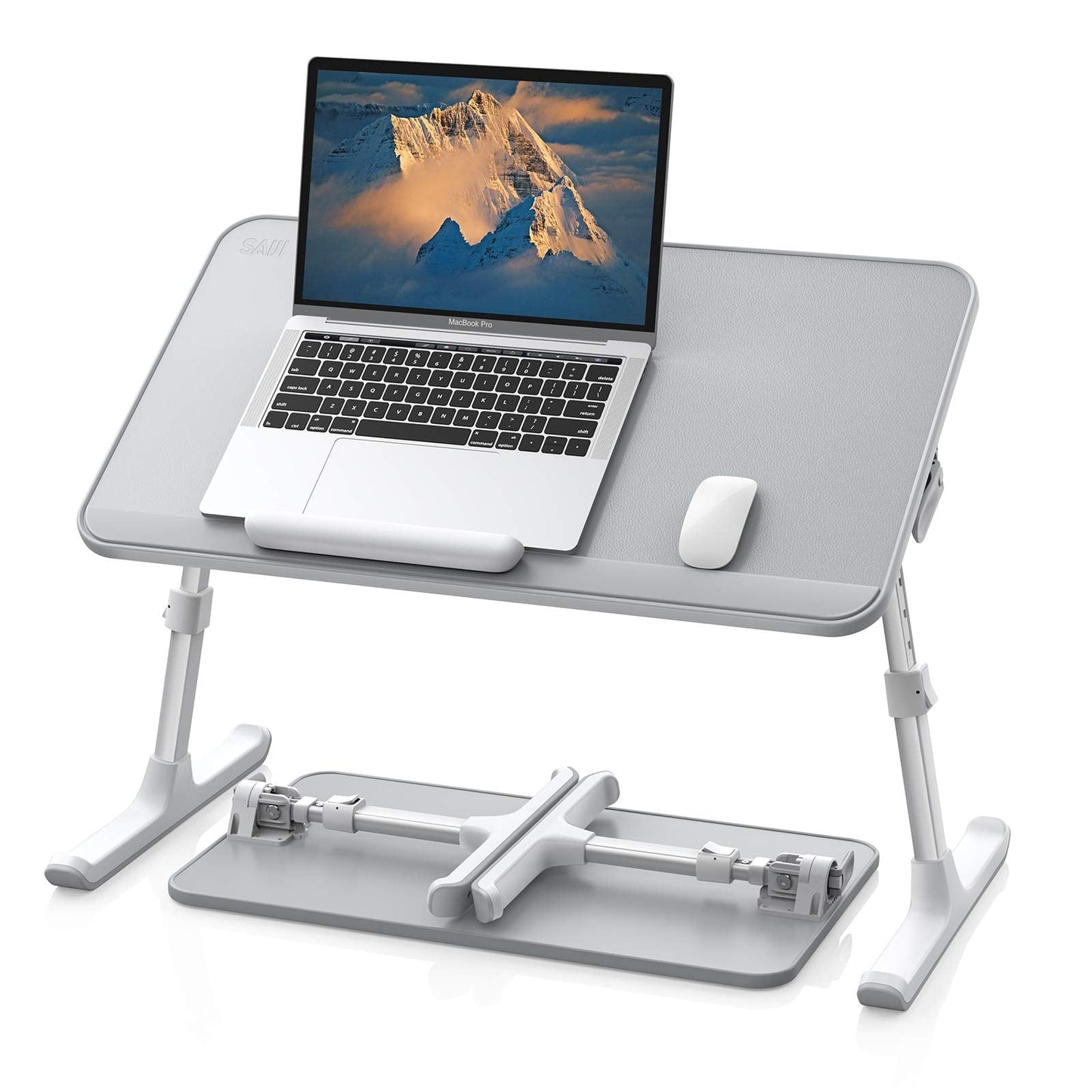 SAIJI Leather Lap Desk Laptop Bed Tray Table, Adjustable Laptop Stand for Bed, Portable Lightweight Standing Desk for Writing Eating Reading Couch Sofa Floor for Adults Kids (20.5"*11.8",Gray)