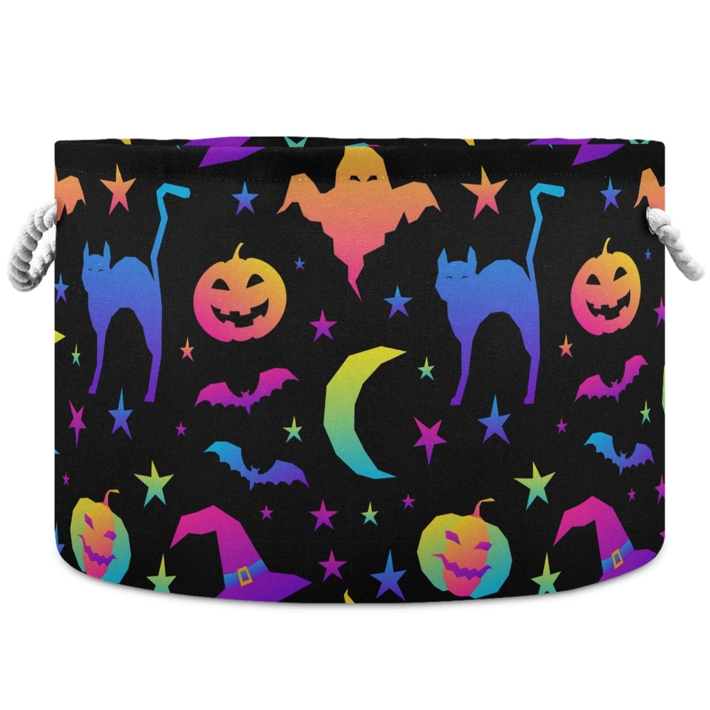 visesunny Halloween Pumpkin Cat Bat Ghost Witch Hat Collapsible Large Capacity Basket Storage Bin with Durable Cotton Handles, Home Organizer Solution for Office, Bedroom, Closet, Toys, Laundry