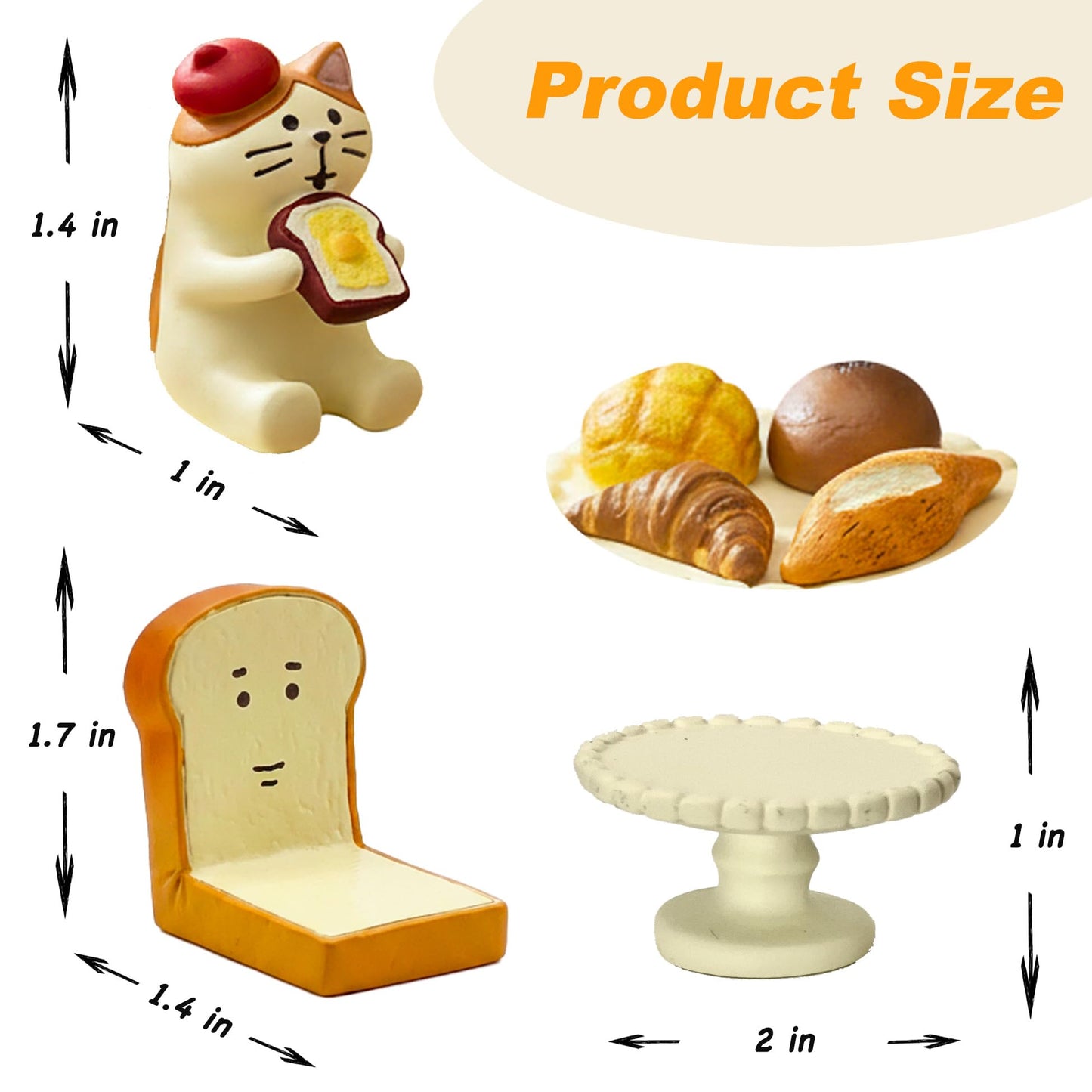 Gafochen Cute Mini Bread Cat Figurine Set – Kawaii Resin Cat with Miniature Dessert Table Figure for Desk Shelf Home Decor, Adorable Cat Lover Gift (Bread Set)