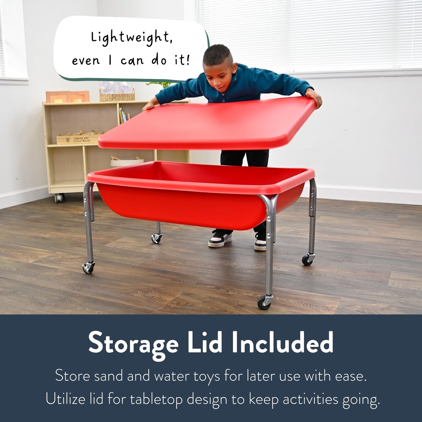 Children's Factory Medium Sensory Table and Lid – 24″ Height, Sandbox with Lid, Water Table for Kids, Red