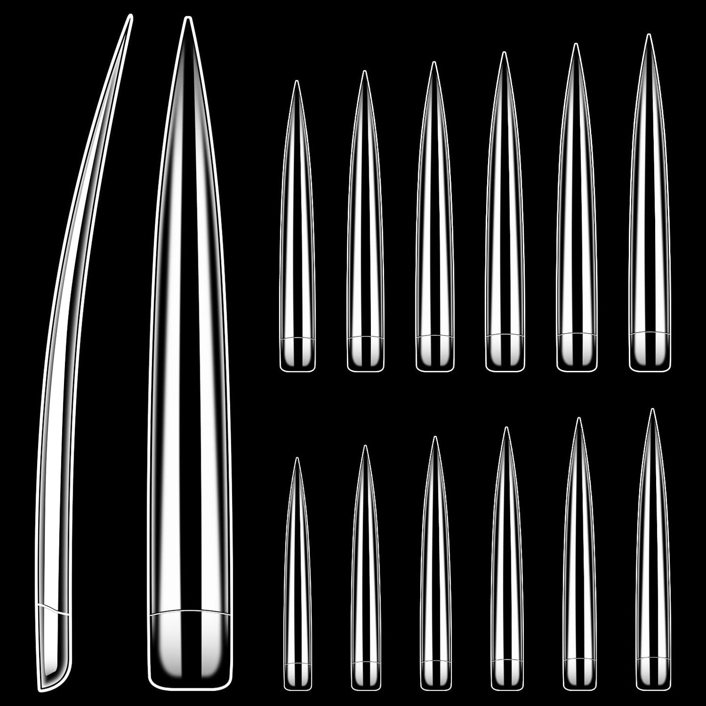 XXXXL Extra Long Nail Tips, BORNBYME Clear Stright Stiletto Nail Tips Acrylic Full Nail Tips 120 PCS
