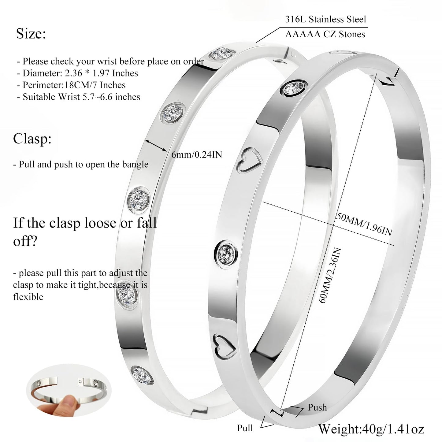 Camhanno 18K Gold Plated Stainless Steel Cuff Bracelet & Love Friendship Screw Bangle Bracelet Set for Women with Gift Box (2Pcs Silver Set Style 4)