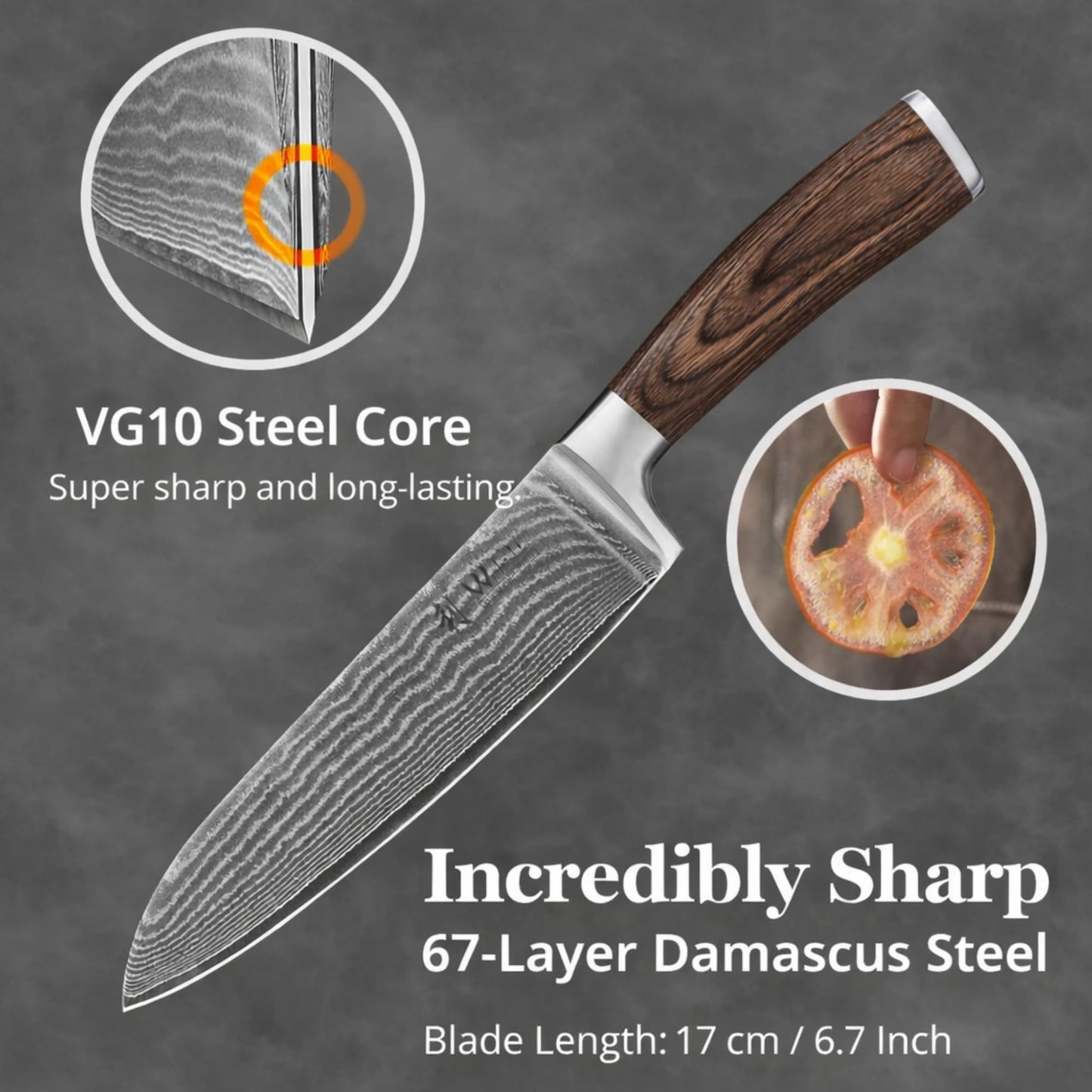 Wakoli EDIB Damascus Santoku Knife – 6.7-Inch Japanese-Style Kitchen Knife, 67-Layer Damascus Steel Blade with VG10 Core, Ergonomic Pakkawood Handle – Professional Cooking Knife in Elegant Gift Box