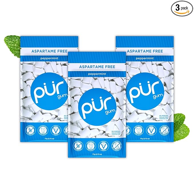PUR Gum | Aspartame Free Chewing Gum | 100% Xylitol | Natural Peppermint Flavored Gum, 55 Pieces (Pack of 3)