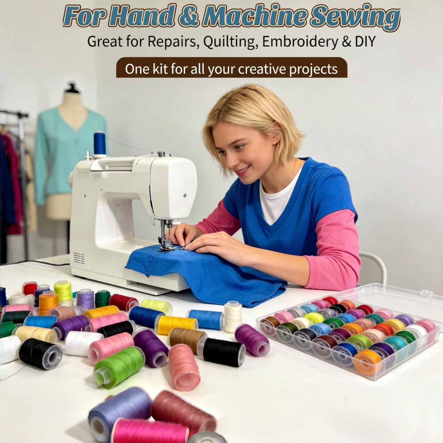VIZOSHI Sewing Thread Kit with Prewound Bobbins, 90PCS 36 Colors Polyester Thread Set, 400 Yards per Spool, for Sewing Machine & Hand Sewing, Quilting, Embroidery, Repairs, DIY Crafts
