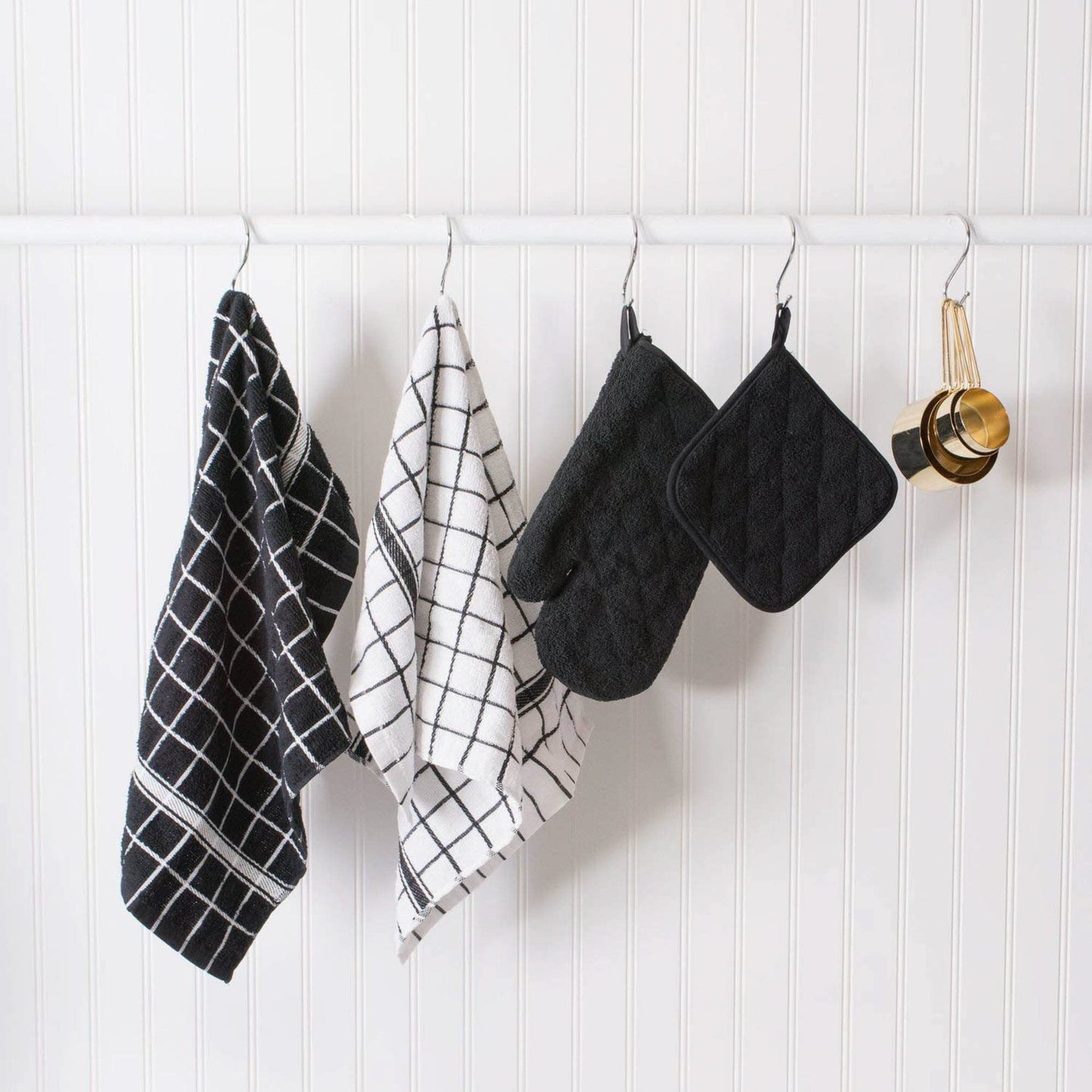 DII Basic Terry Collection Windowpane Dishcloth Set, 12x12, Black, 6 Piece
