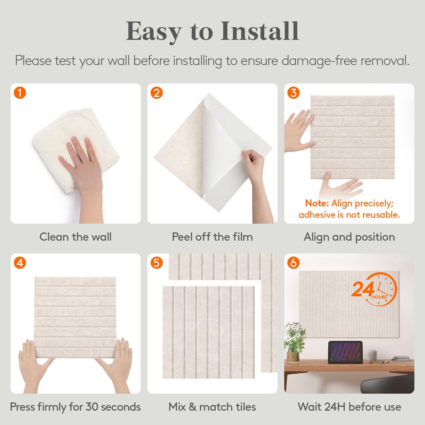 Lifewit Felt Slatted Bulletin Board with Self-Adhesive, 48"x 36"-12 Pack Cork Board Alternative, Pin Board Vision Board Message Board with 50 Pushpins for Office Decor, Room Decor, Oatmeal