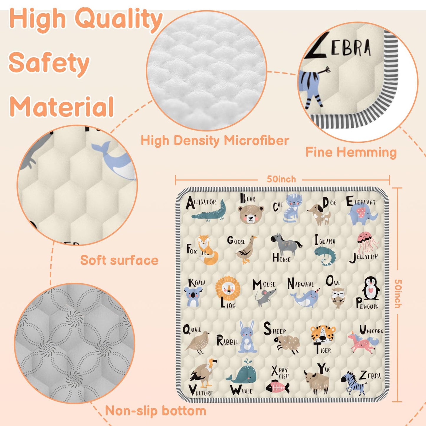 Baby Play MAT 50" X 50" Playpen Mat, Soft Thickened Anti-Slip Baby Mat for Floor, Foldable and Machine Washable Baby Crawling Mat