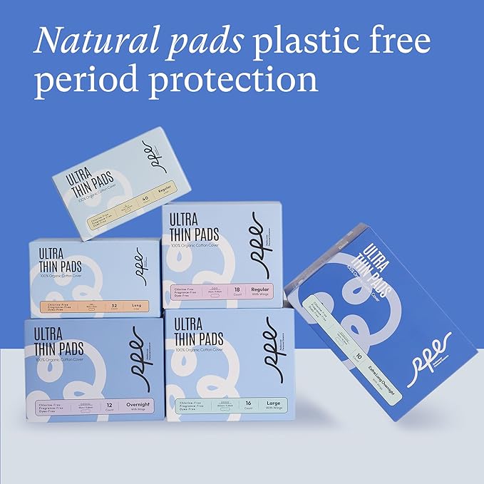 100% Organic Pads for Women, Organic Cotton Cover Pad - Regular Absorbency, Unscented, Ultra Thin Pads with Wings for Women (Regular, Size 3, 18 Count)