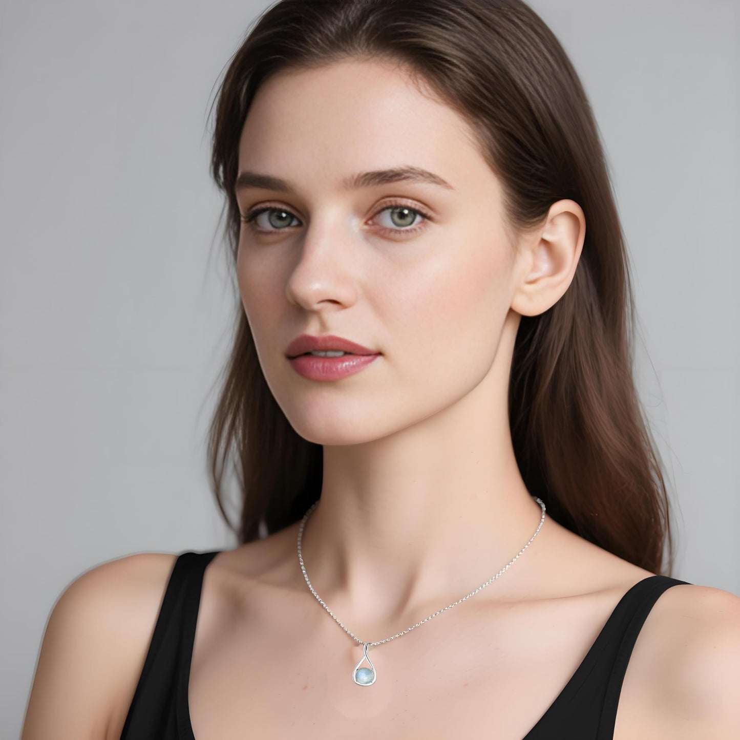 MILEPOSTJEW Sterling Silver Moonstone Necklace, Infinity Pendant with Chain, New Beginnings Gift with White Sage