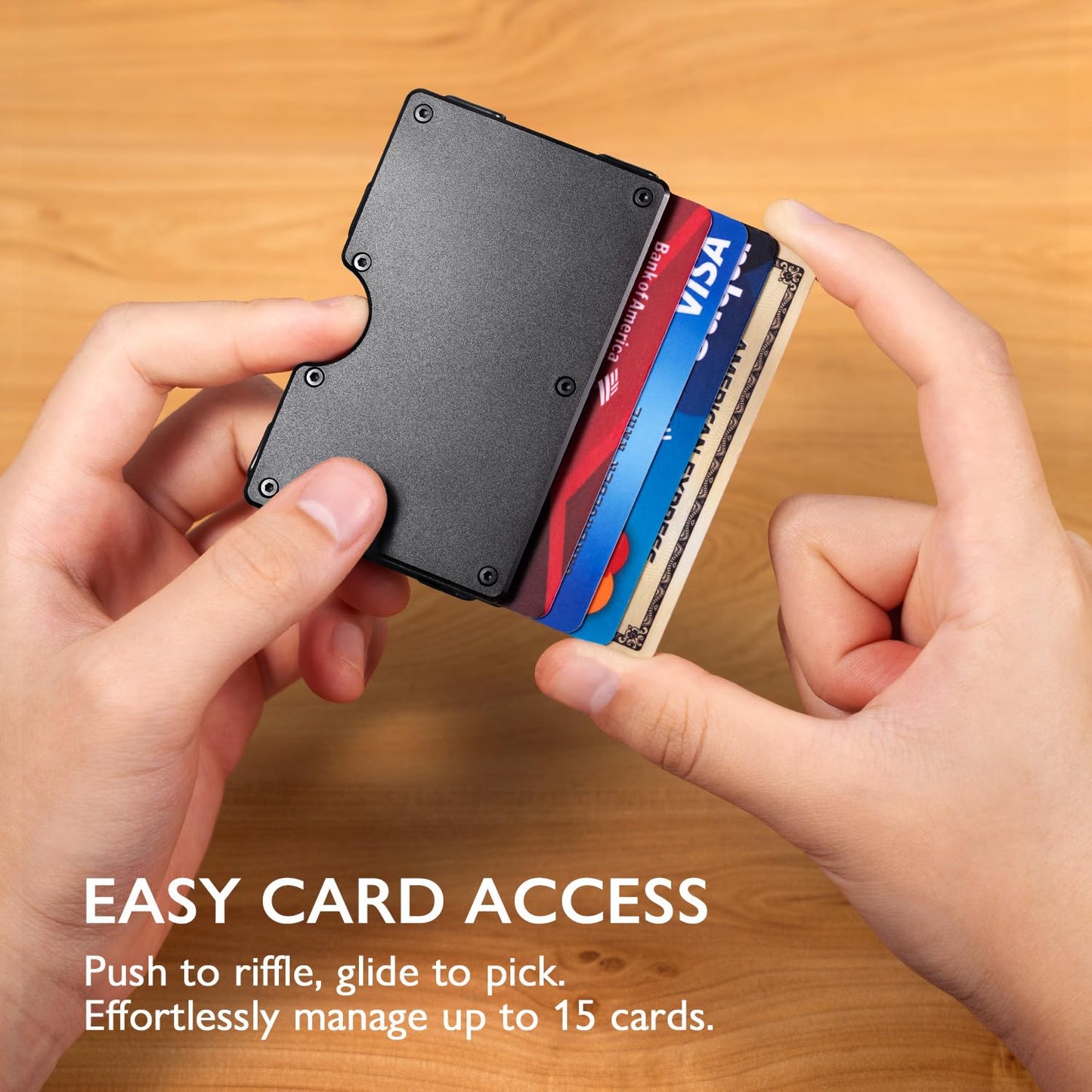 RUNBOX Slim Wallet for Men - RFID Blocking Metal Card Holder with Money Clip,Minimalist Thin Front Pocket Wallet, Holds 15 Cards,Gifts for Men,Men's Accessories