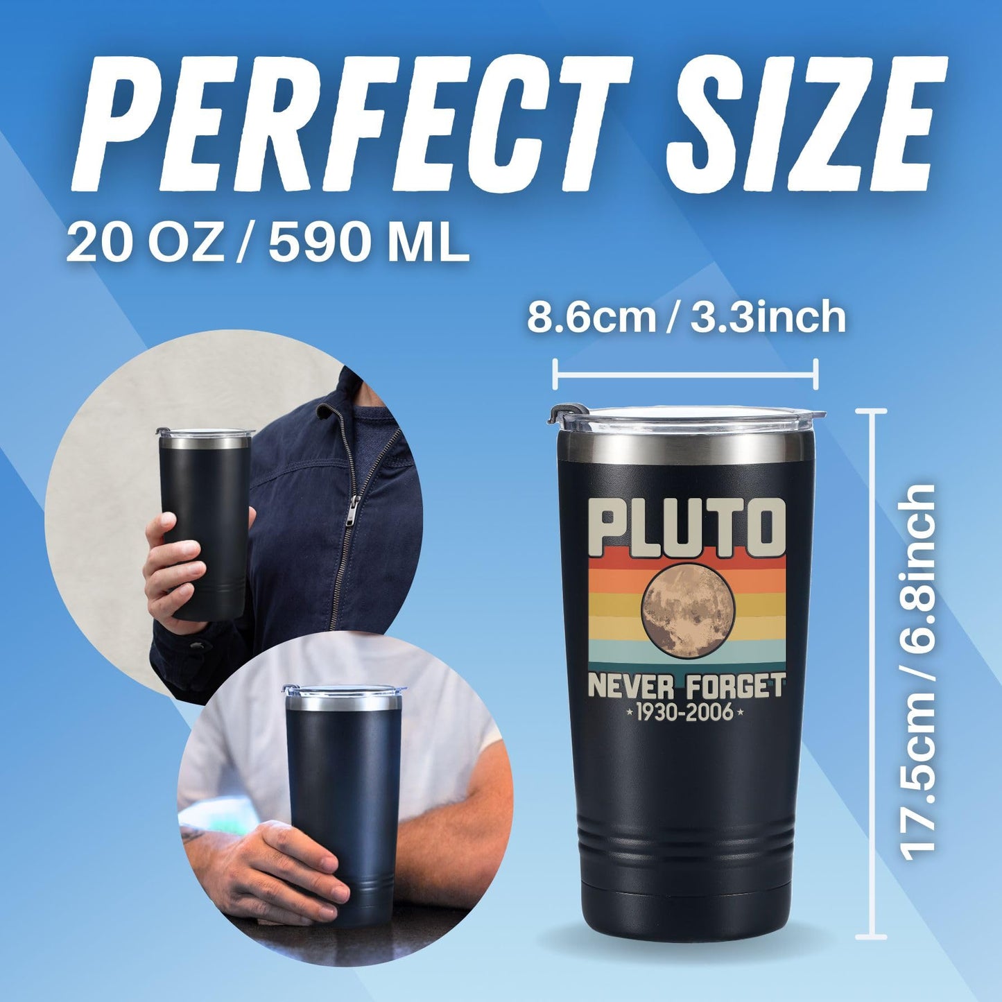 Onebttl Space Gifts for Men Boys Astronomy Lover - Pluto Never Forget Retro Tumbler - Science Nerd Travel Coffee Mug 20oz