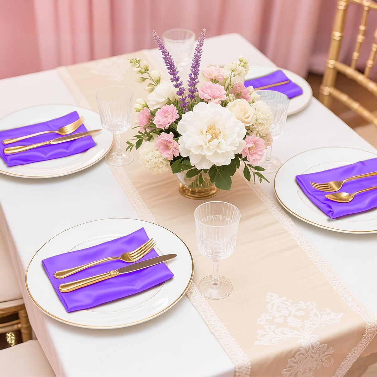 Bailarina 40 Pack Purple Satin Napkins,17x17 Inches Wedding Napkins Square Soft Silky Table Napkins Bulk Decorative Elegant Cloth Napkin for Party Decoration, Banquet,Wedding,Graduation